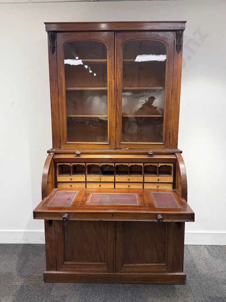 Victorian Mahogany Cylinder Top Bureau Bookcase Image 1++