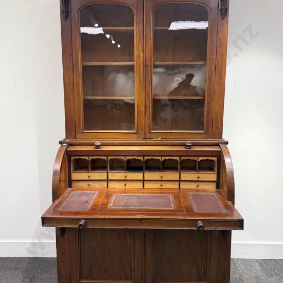 Victorian Mahogany Cylinder Top Bureau Bookcase
