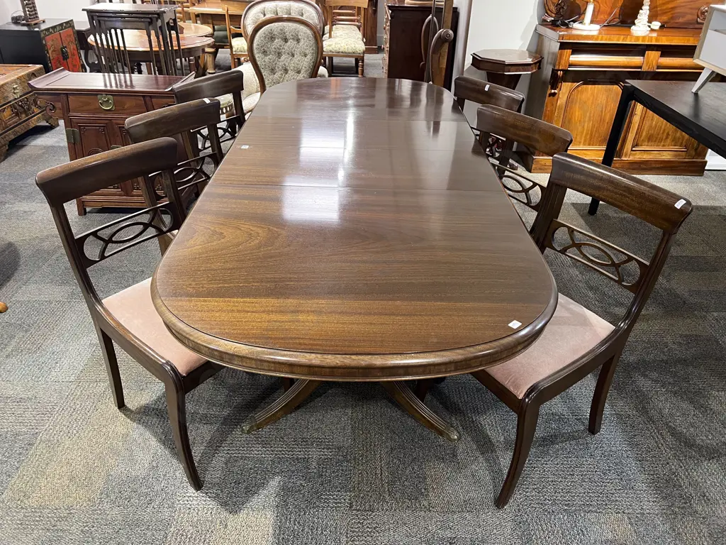Mahogany D End Extension Dining Table and Set Of Six Dining Chairs Image 1++
