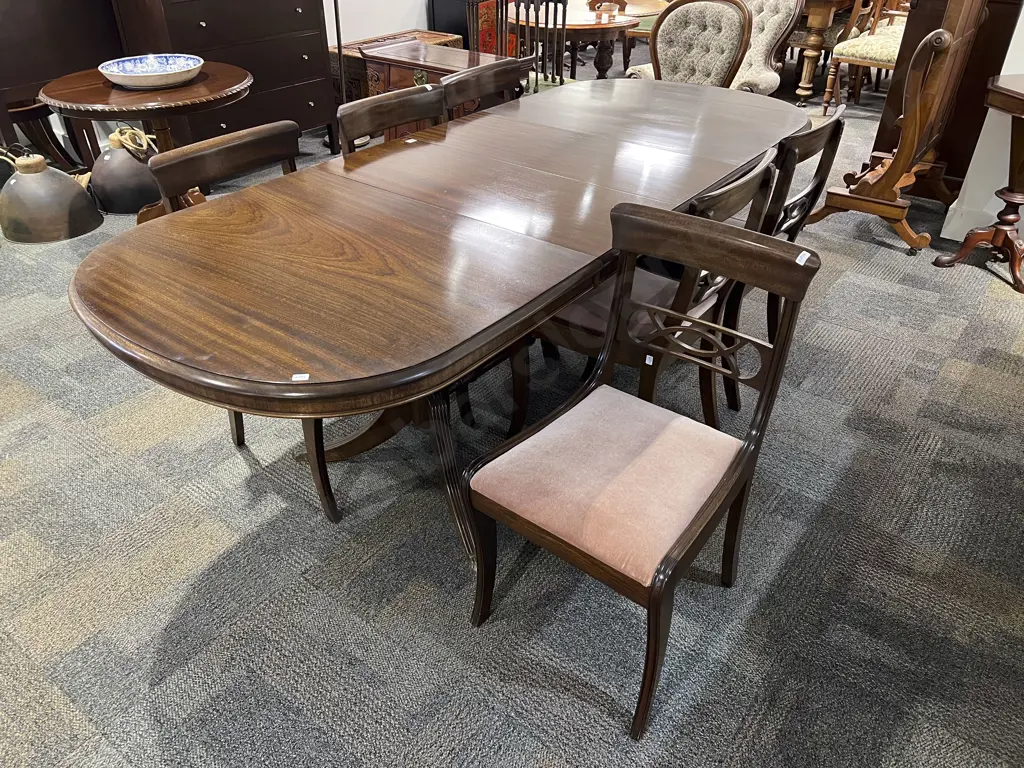 Mahogany D End Extension Dining Table and Set Of Six Dining Chairs Image 1++