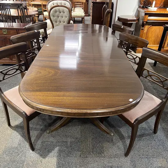 Mahogany D End Extension Dining Table and Set Of Six Dining Chairs