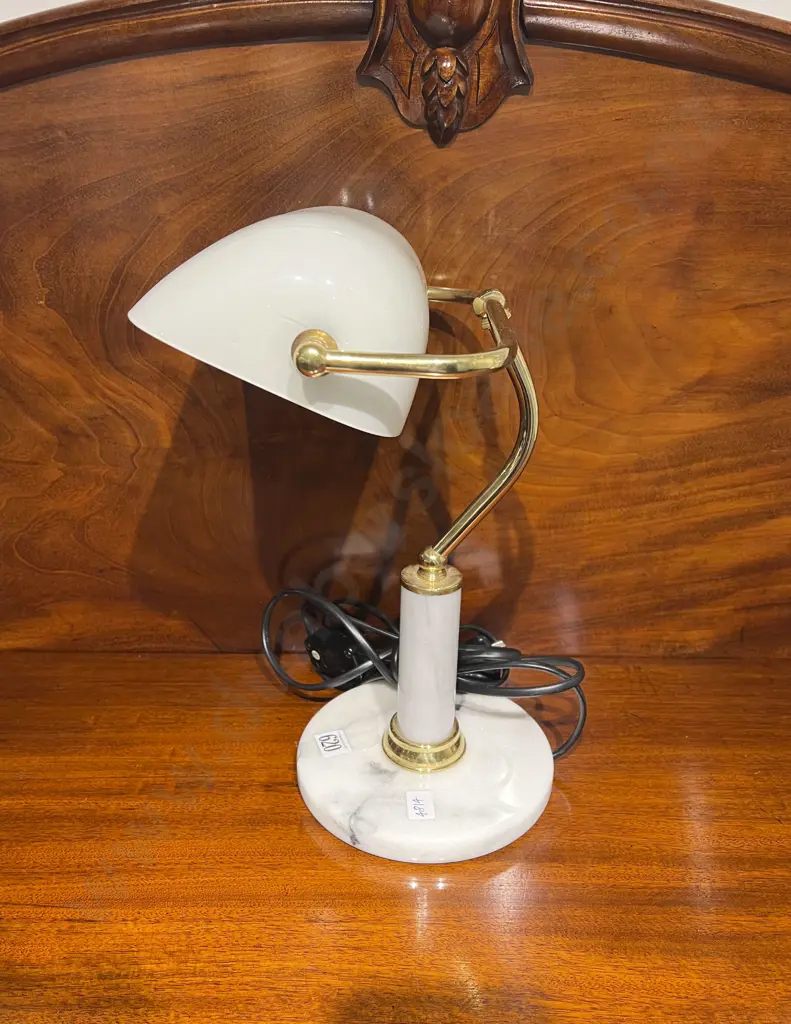 Marble and Brass Bankers Style Lamp Image 1++