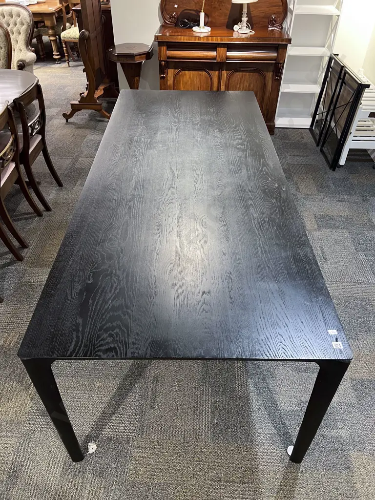 Modern Slender Ebonised Oak Dining Table Image 1++