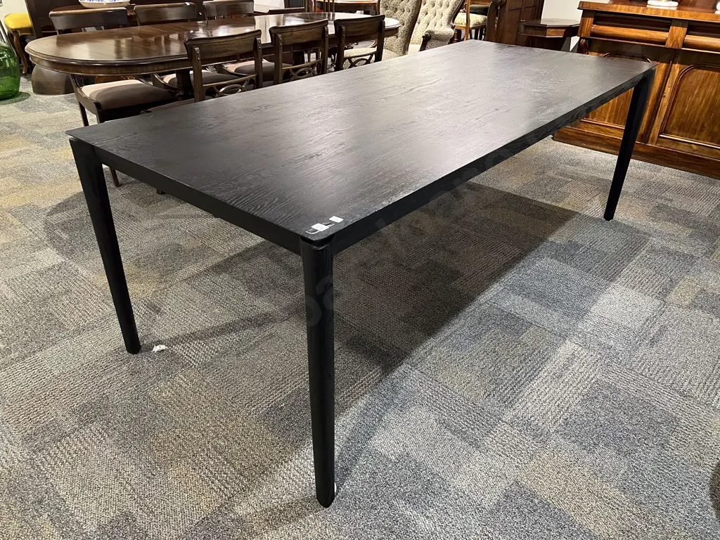 Modern Slender Ebonised Oak Dining Table Image 1++