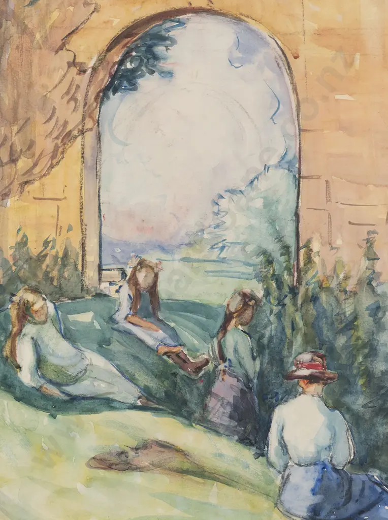 Cissie Kean (English 1871 - 1961) - Ladies on the Riverbank Image 1++