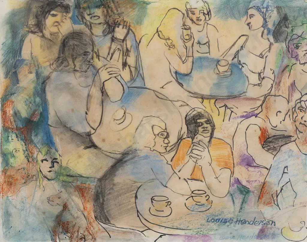 Louise Henderson (1902 - 1994) - Cafe Scene Image 1++