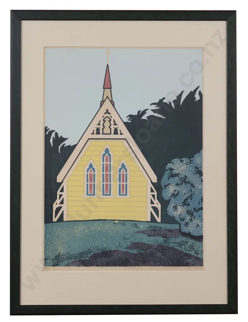 Robin White (b 1946) - Church on a Hill - Pauatahanui Image 1++