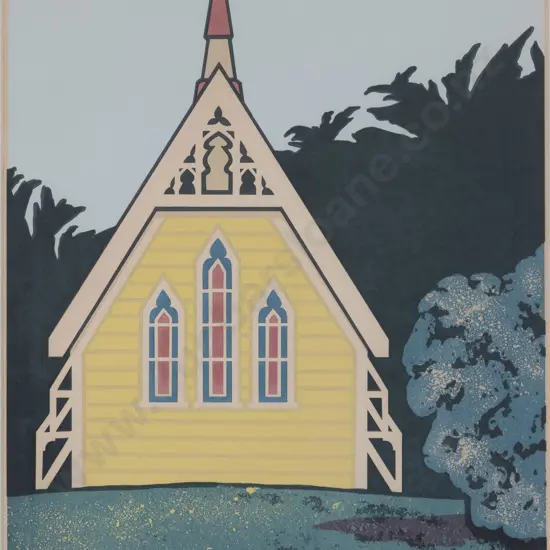 Robin White (b 1946) - Church on a Hill - Pauatahanui