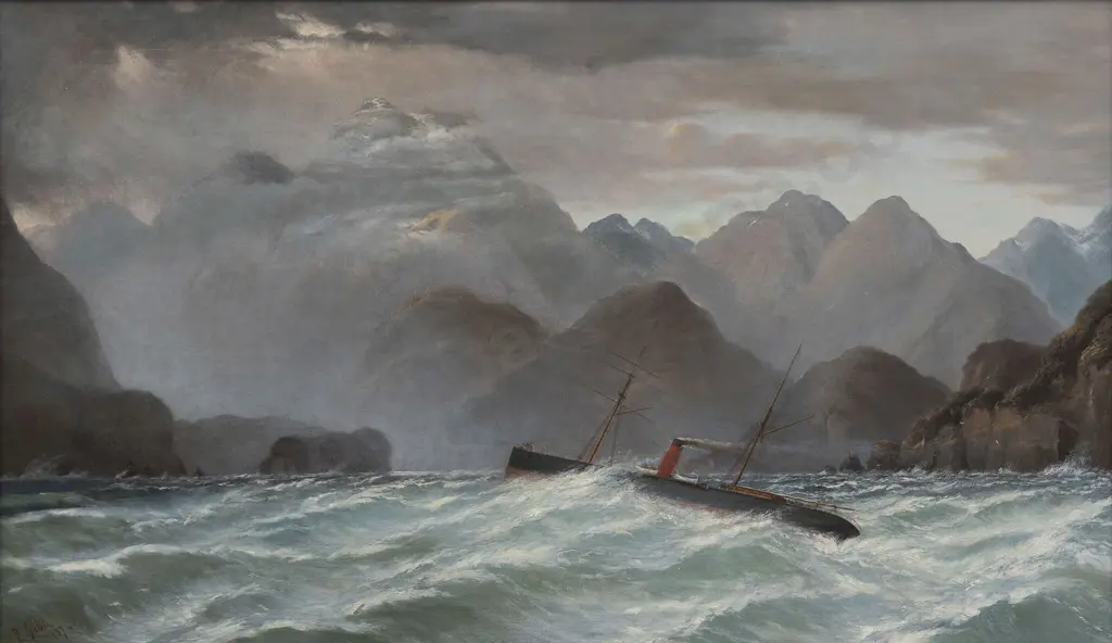John Gibb (1831 - 1909) - Hawea Entering Dusky Sound in a Squall 26th Dec. 1877 Image 1++