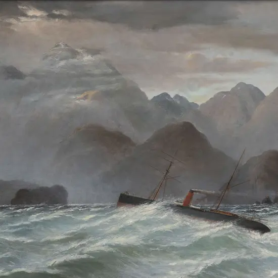John Gibb (1831 - 1909) - Hawea Entering Dusky Sound in a Squall 26th Dec. 1877