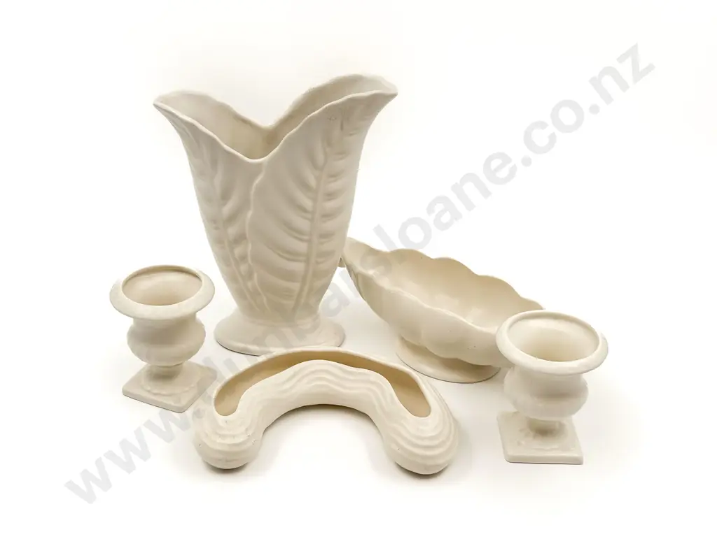 Five Assorted White Glazed Vases Including Crown Lynn Image 1++
