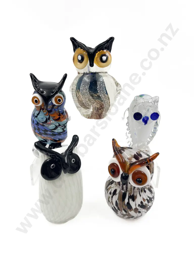 Five Assorted Art Glass Owls Image 1++