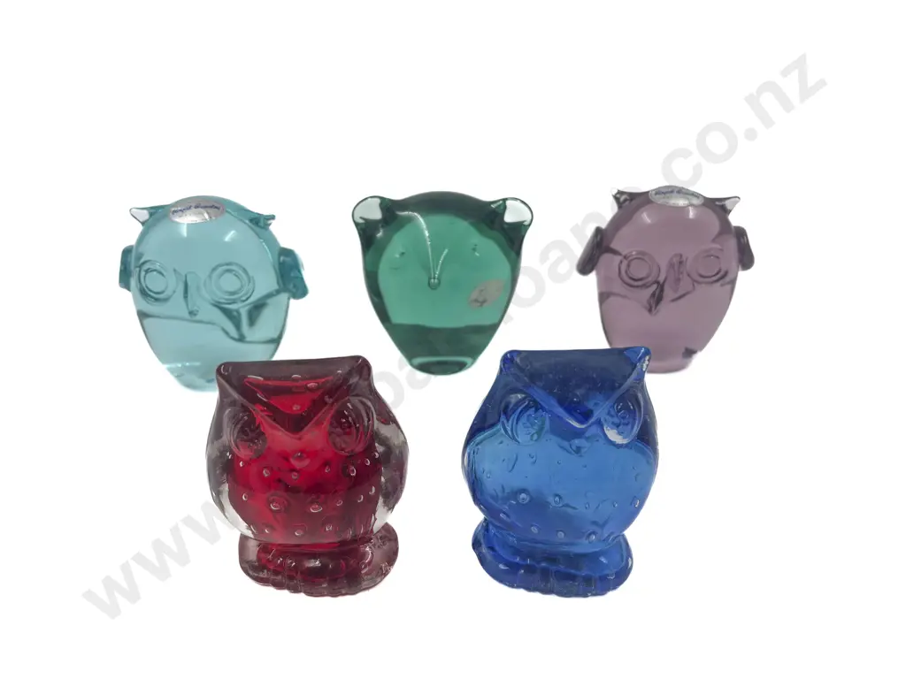 Five Art Glass Owl Ornaments Image 1++