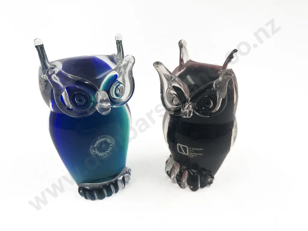 Two Murano Art Glass Owl Ornaments Image 1++