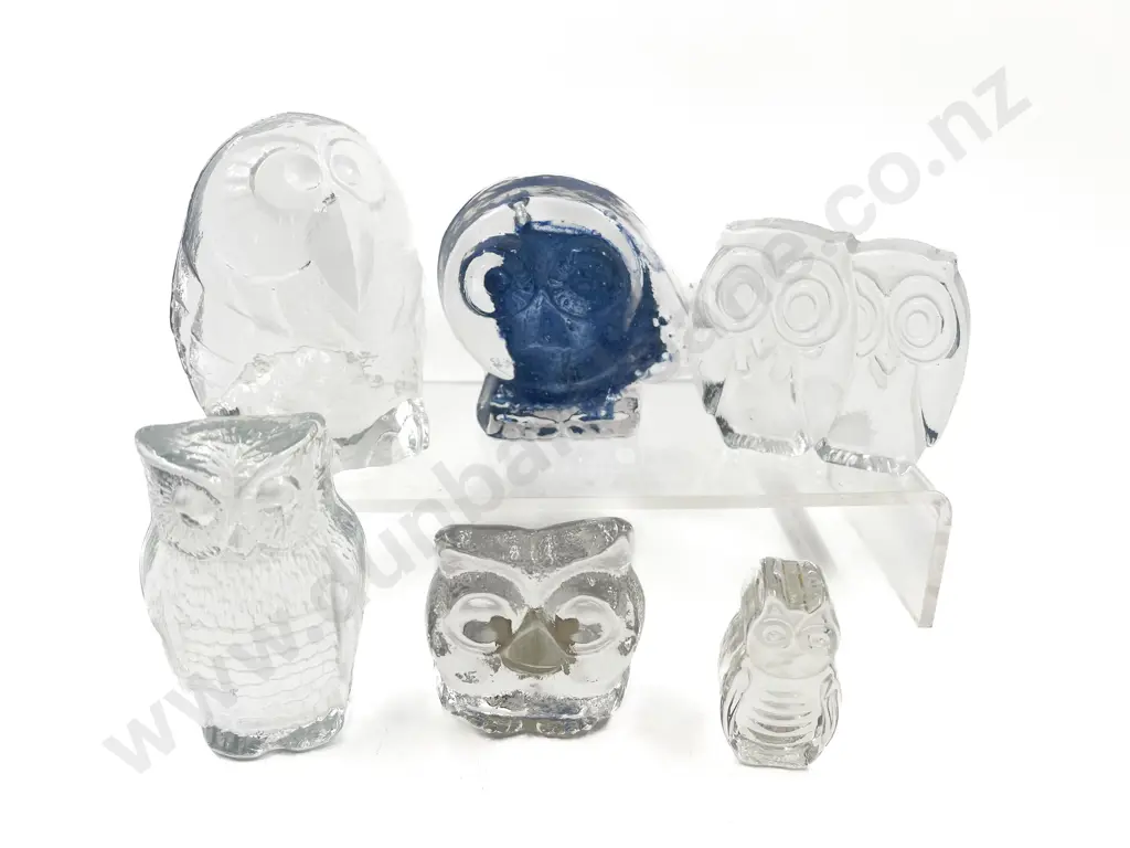 Six Assorted Art Glass Owl Ornaments Image 1++