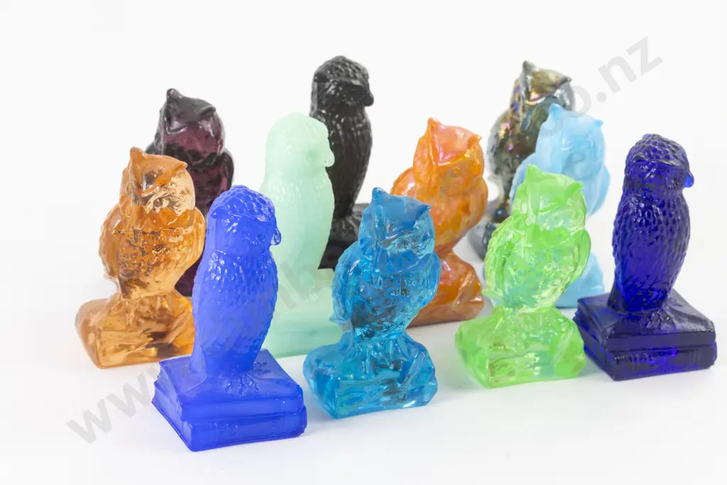 Set of 11 Art Glass Owl Ornaments Image 1++