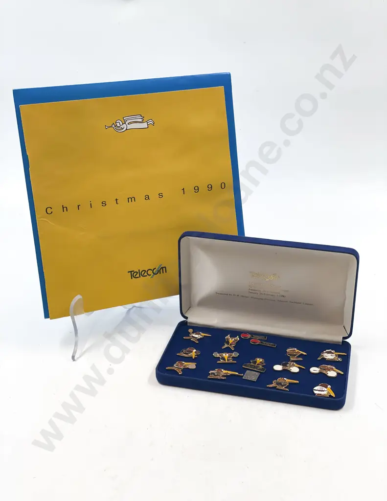 Boxed Collection of Telecom Badges and Two Telecom Phone Card Packs Image 1++