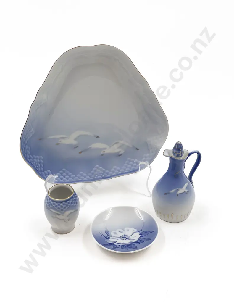 B&G Triangular Tray with Two Other B&G Pieces and Royal Copenhagen Dish Image 1++