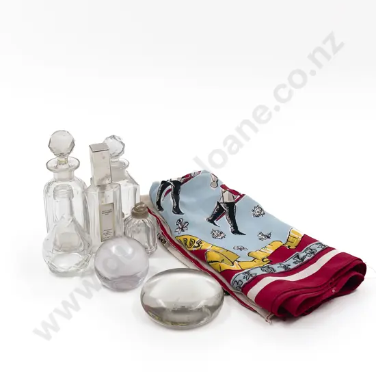 Small Qty of Assorted Perfume and Vanity Bottles with QEII Comm. Scarf etc
