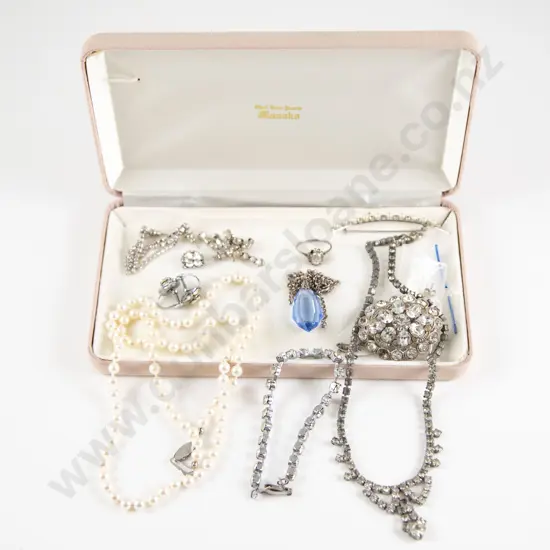 Small Collection of Imitation Pearl and Vintage Diamonte Costume Jewellery