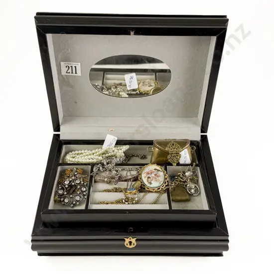 Jewel Box with Costume Jewellery and Beaded Evening Purse