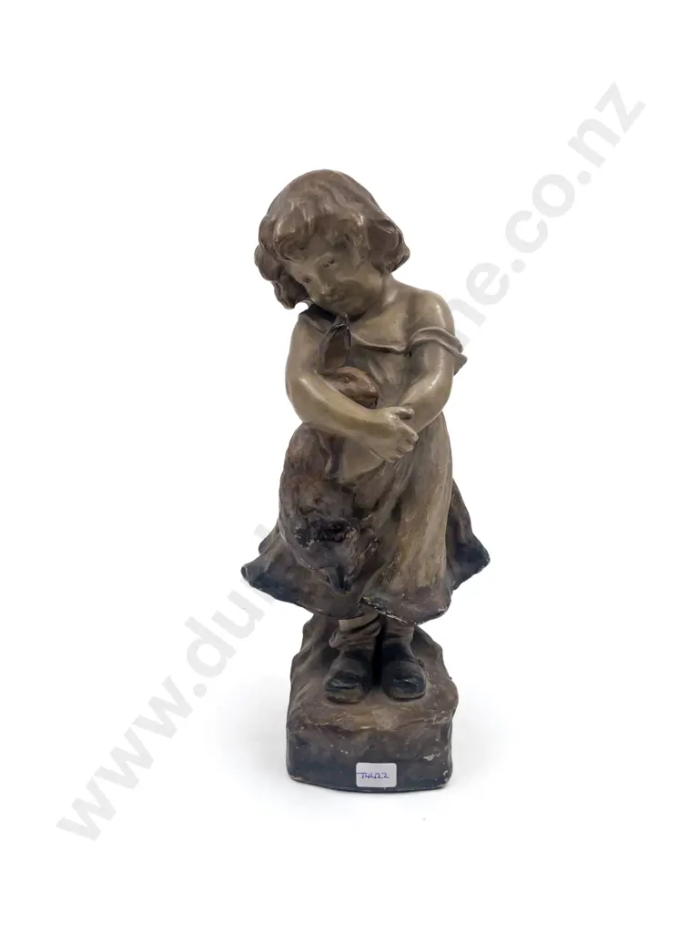 Goldscheider Style Figure of Young Girl and Bunny Image 1++