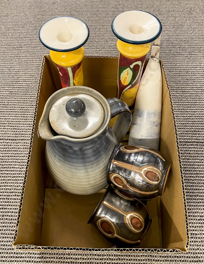 Pair of P.White NZCandle Sticks and Assorted Pottery Image 1++