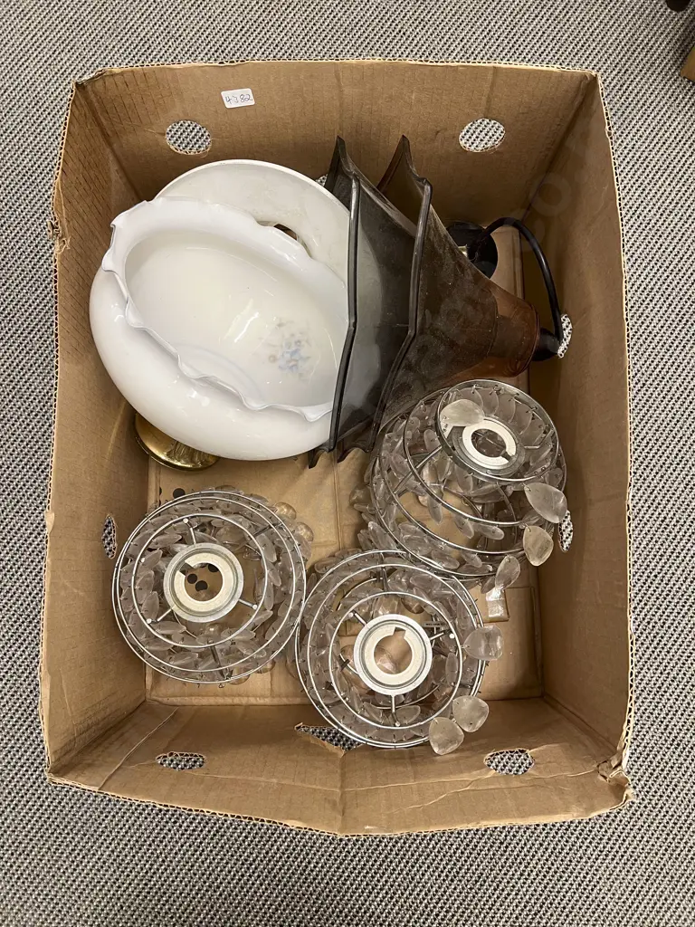 Box qty of Assorted Vintage Light Shades Including Glass Droplets Etc Image 1++