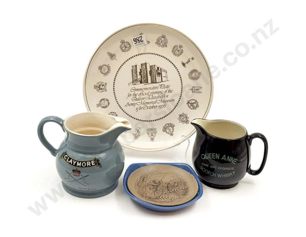 Crown Lynn Army Comm. Plate Together With Whiskey Advertising Jugs Etc Image 1++