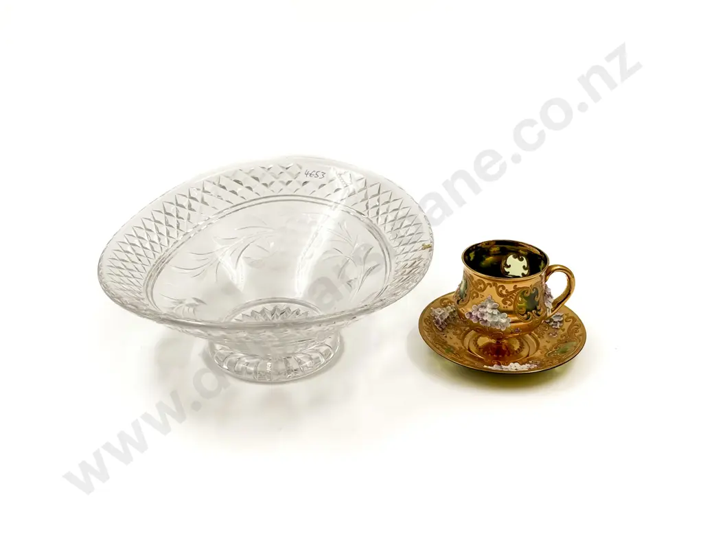 Venetian Glass Cup and Saucer Together With Stuart Crystal Pedestal Bowl Image 1++