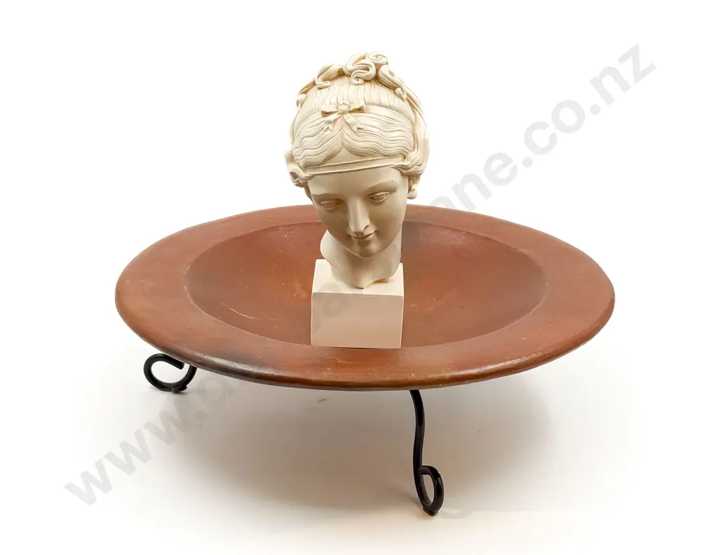 Resin Bust of Classical Figure Together With Saska Pottery Bowl on Stand Image 1++