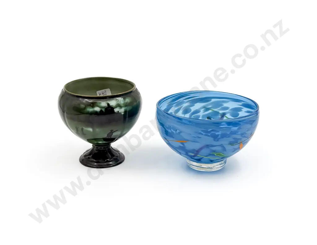 Art Glass Pedestal Bowl Together With Royal Bayreuth Vase Image 1++