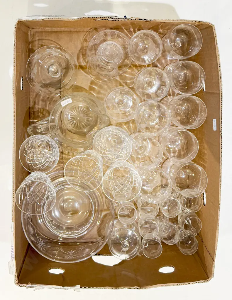 Qty of Assorted Etched Glassware and Crystal Image 1++