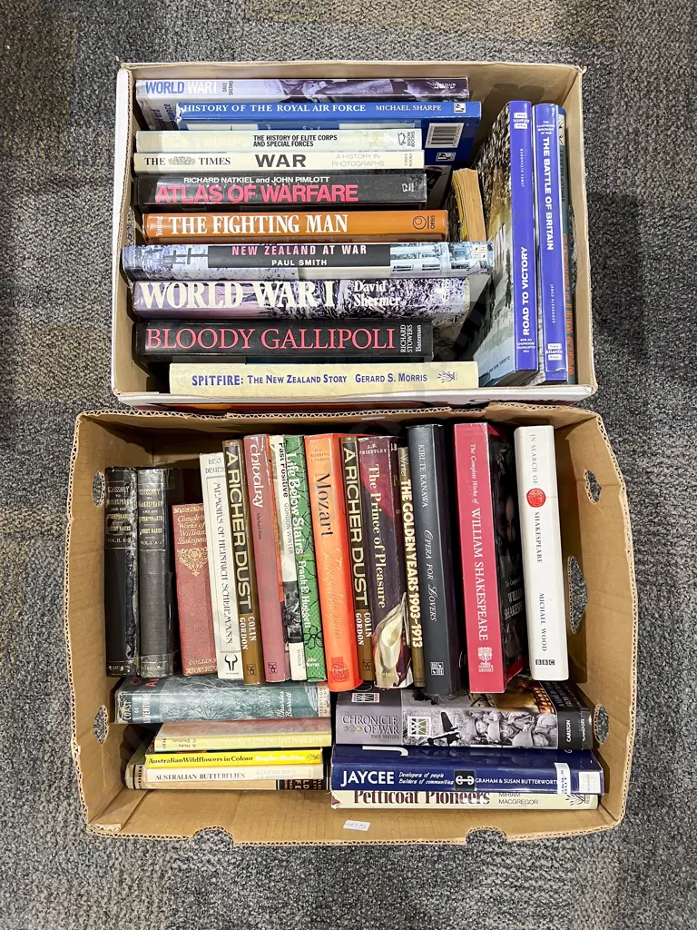 Two Boxes of Mostly War Related Volumes Image 1++
