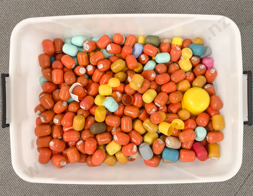 Plastic Storage Bin of Unopened Kinder Surprise Kits Image 1++