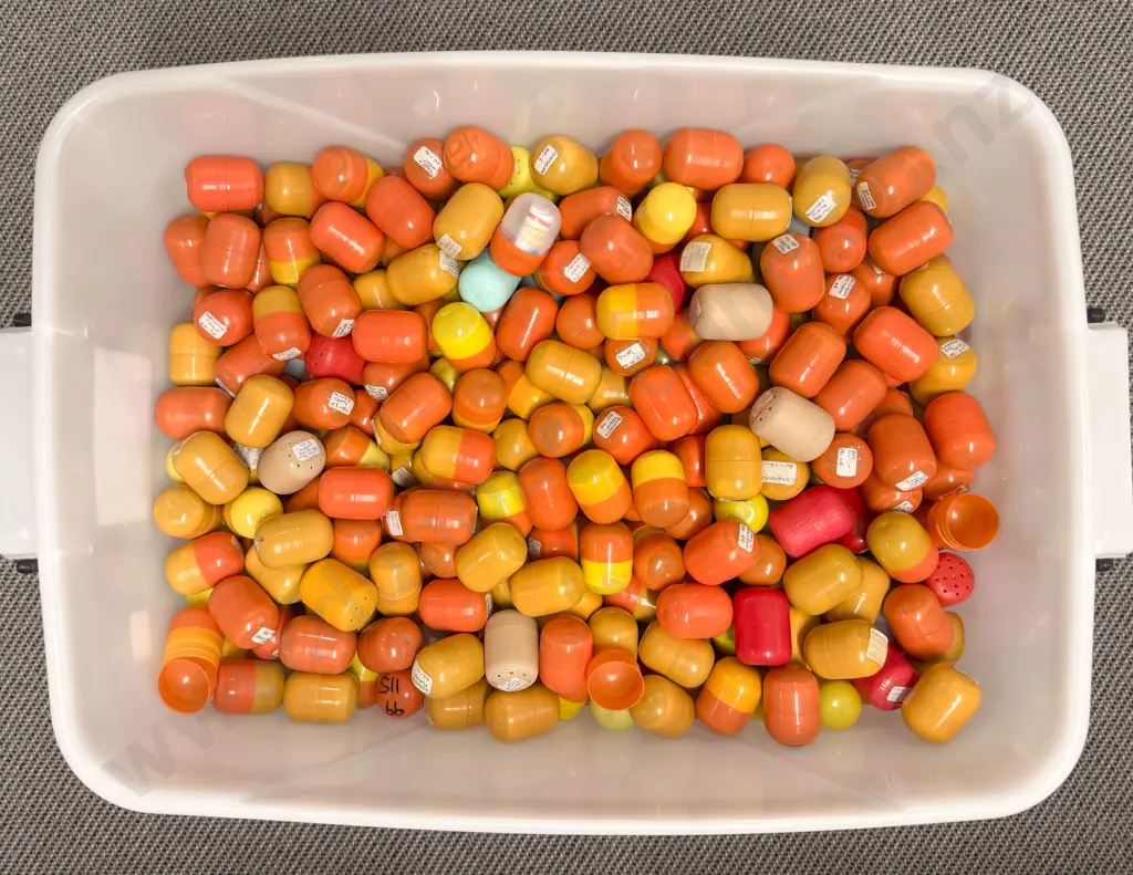 Plastic Storage Bin of Unopened Kinder Surprise Kits Image 1++