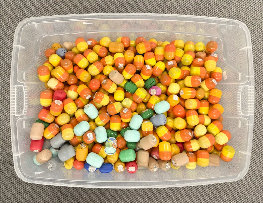 Plastic Storage Bin of Unopened Kinder Surprise Kits Image 1++