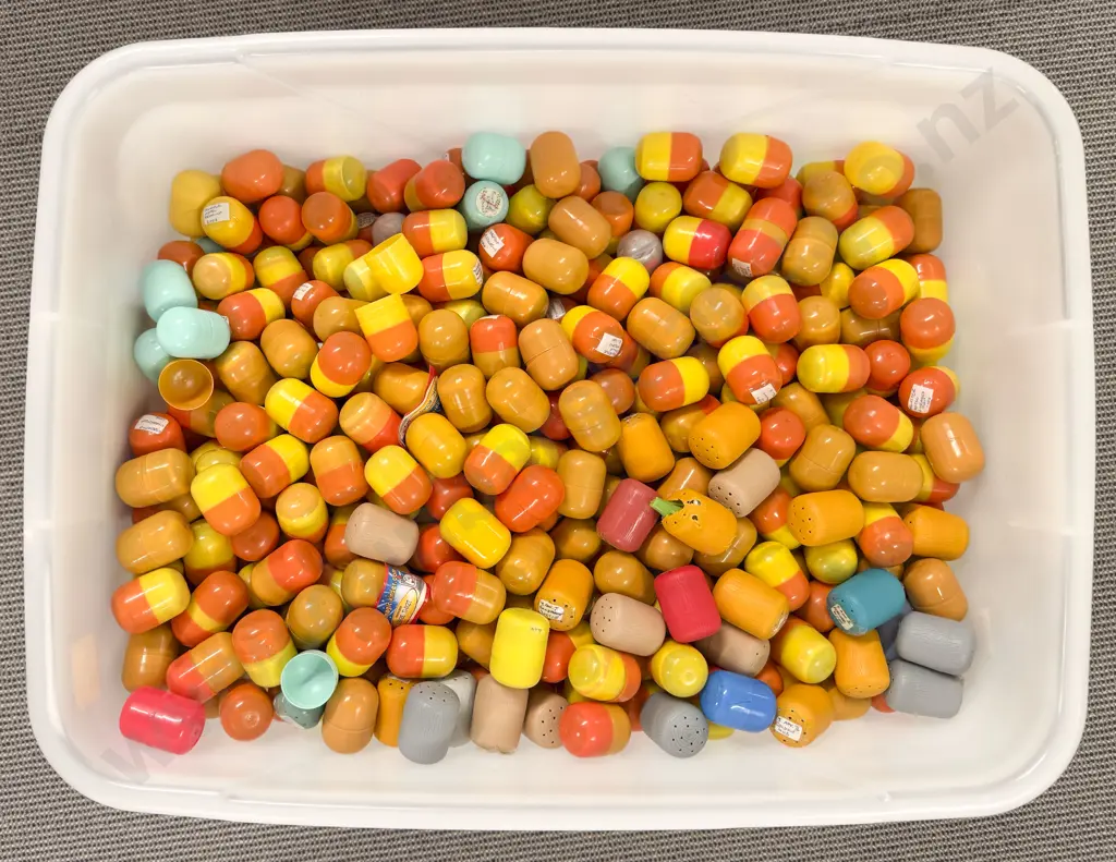 Plastic Storage Bin of Unopened Kinder Surprise Kits Image 1++