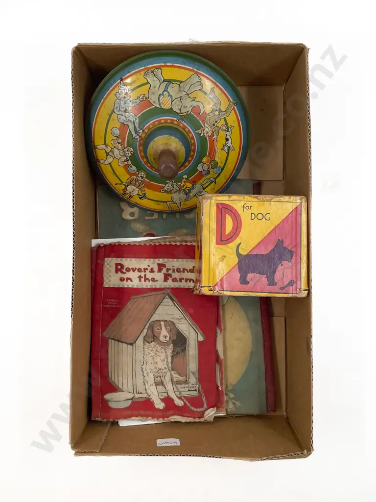 Three Deans Rag Books Building Blocks and Tinplate Spinning Top Image 1++