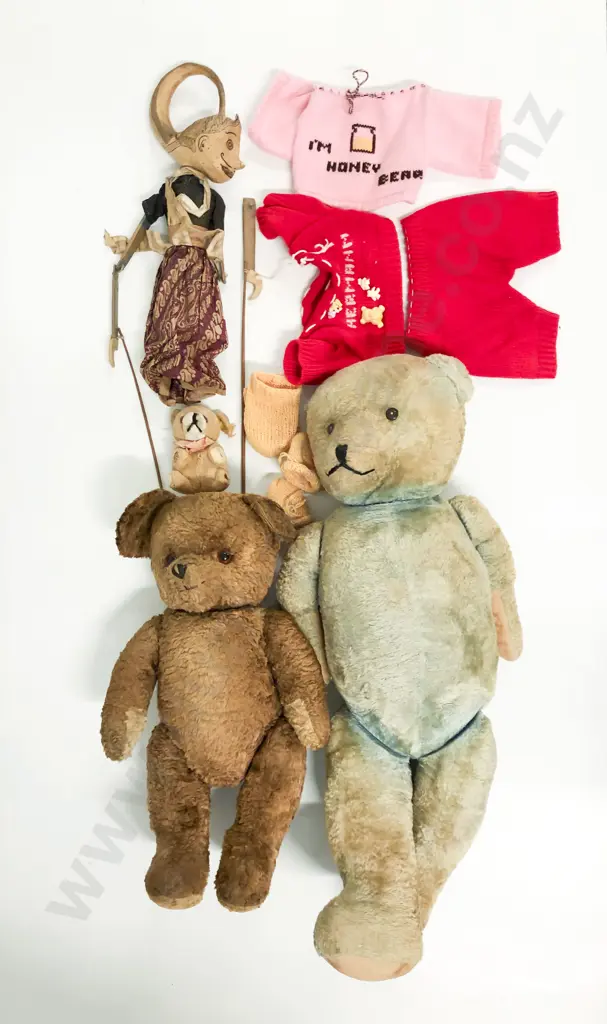 Two Large Vintage Blue and Brown Teddy Bears with other and Thai Puppet Image 1++