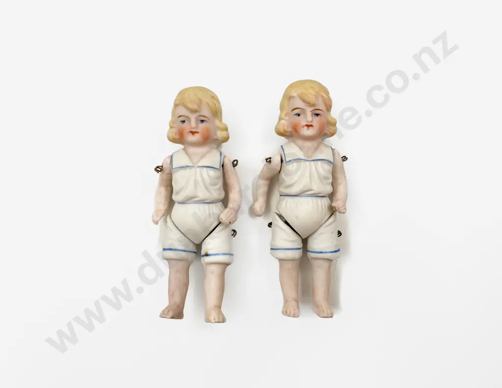 Two German All Moulded Bisque Dolls and Vintage Celluloid Costume Dolls Image 1++