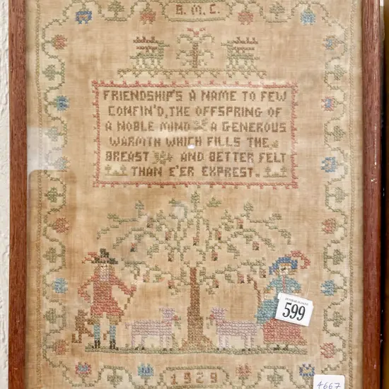 Initialled & Dated 1923 Sampler on Fine Linen