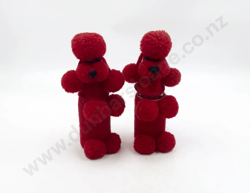 Pair Vintage Hand Crafted Poodle Bottle Covers Image 1++