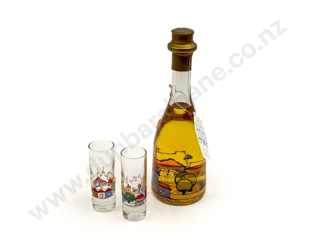 Schonbrunner Gold Liqueur Bottle and Two Matching Glasses Image 1++