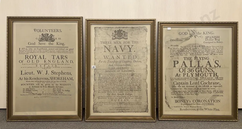 Set of Three Framed Reproduction Geo III Royal Navy  Recruitment Posters Image 1++
