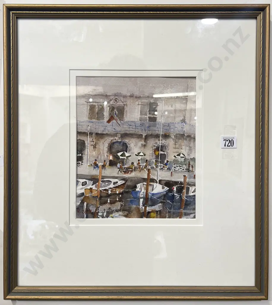 G R Smith - Dockside Cafe Scene - Watercolour Image 1++