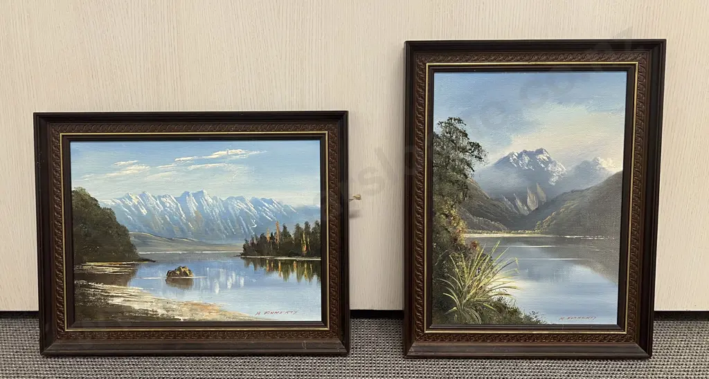 M Finnerty - Pair Southern Lake Scenes - Oil on Board Image 1++