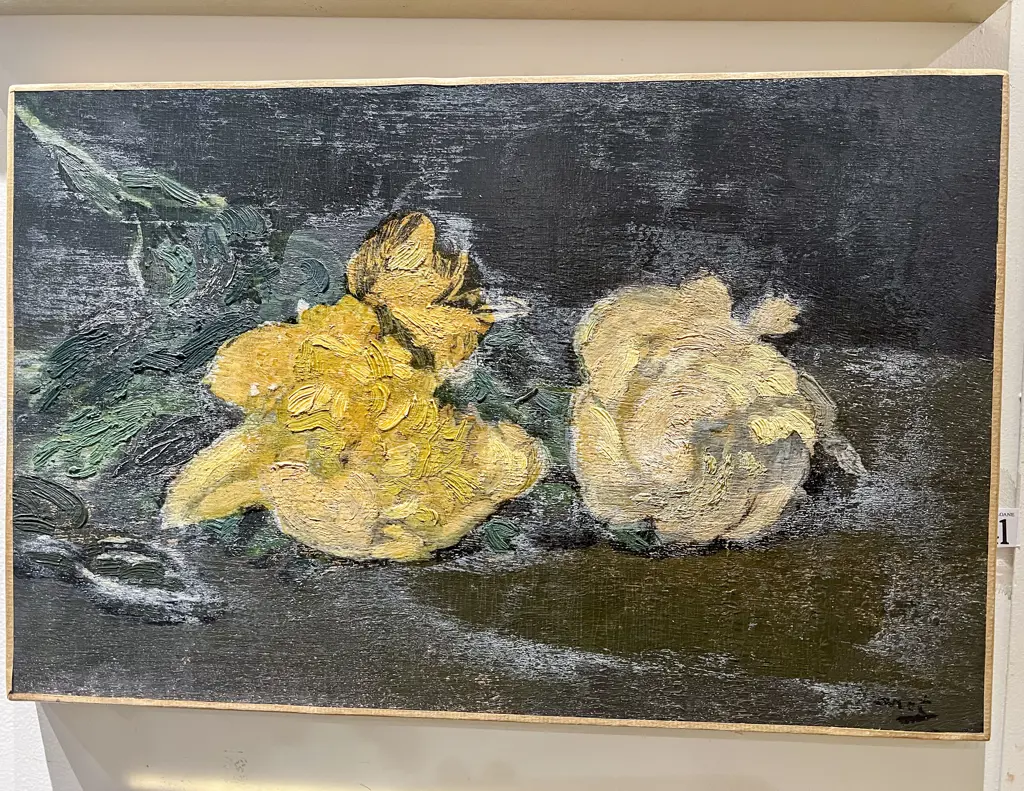 After Manet - Yellow Roses - Reproduction Print Laid On Canvas Image 1++