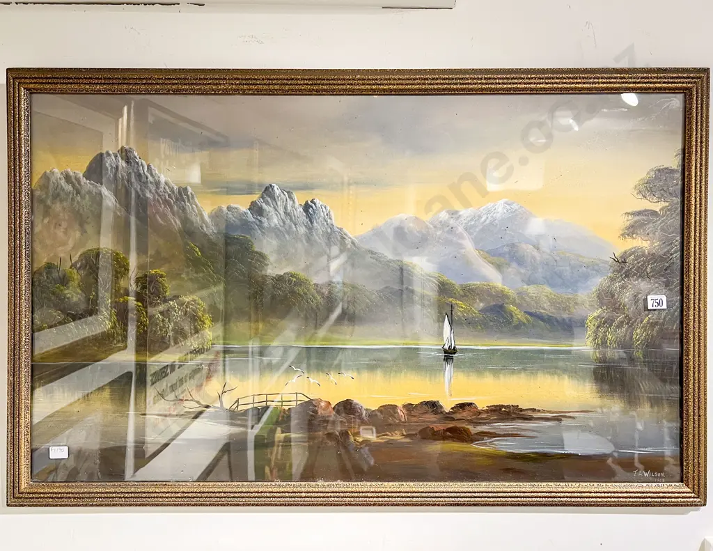 T A Wilson - Colonial Lake Scene - Pastel on Paper Image 1++