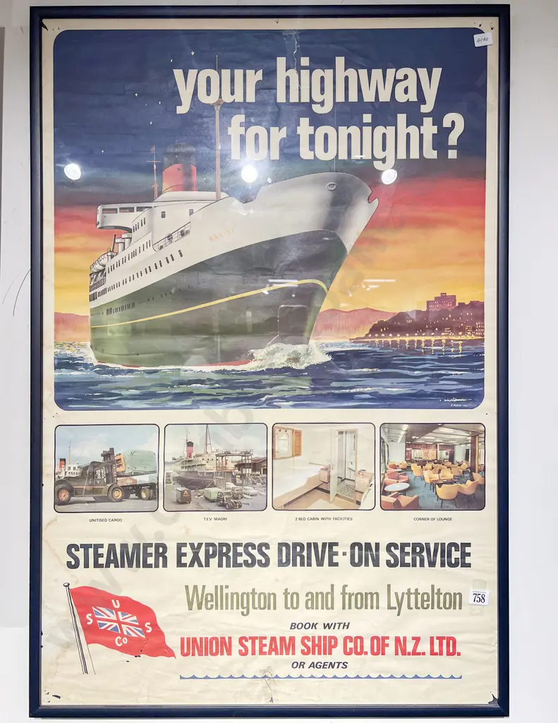 Framed Union Steamship Co Advertising Poster Image 1++